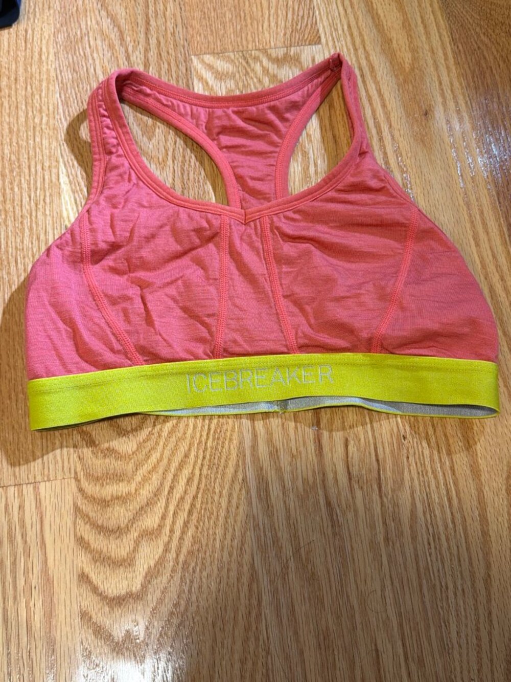 Icebreaker Merino Sports Bra Coral Lime Size S - Picture 2 of 2